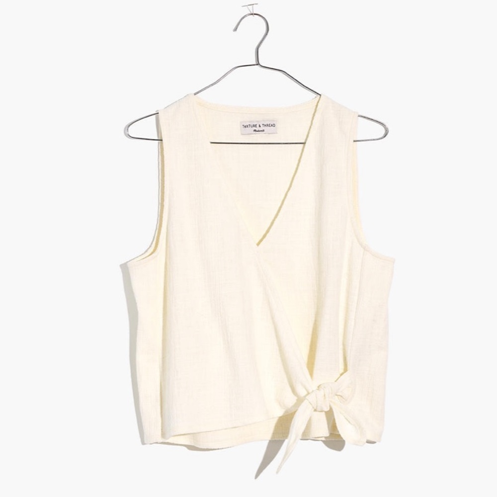 Madewell Texture & Thread Wrap Tie Top Ivory Small - Picture 6 of 6